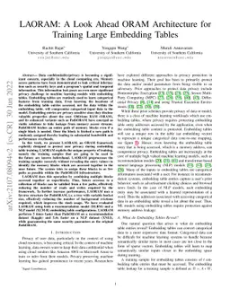 LAORAM: A Look Ahead ORAM Architecture for Training Large Embedding
  Tables