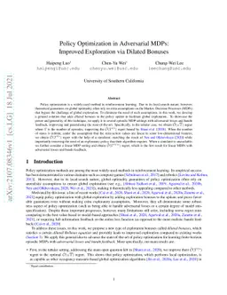 Policy Optimization in Adversarial MDPs: Improved Exploration via
  Dilated Bonuses