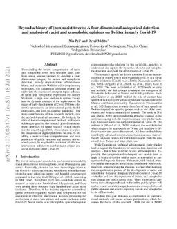 Beyond a binary of (non)racist tweets: A four-dimensional categorical
  detection and analysis of racist and xenophobic opinions on Twitter in early
  Covid-19