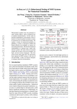 As Easy as 1, 2, 3: Behavioural Testing of NMT Systems for Numerical
  Translation