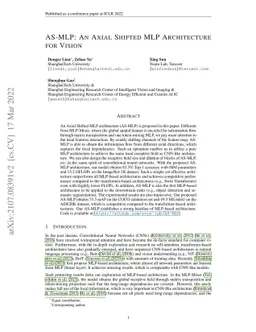 AS-MLP: An Axial Shifted MLP Architecture for Vision