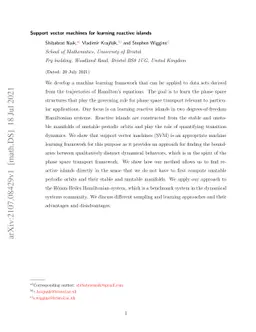 Support vector machines for learning reactive islands