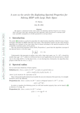 A note on the article "On Exploiting Spectral Properties for Solving MDP
  with Large State Space"