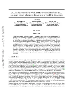 Classification of Upper Arm Movements from EEG signals using Machine
  Learning with ICA Analysis