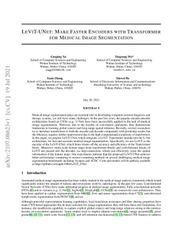 LeViT-UNet: Make Faster Encoders with Transformer for Medical Image
  Segmentation