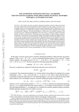 Non-asymptotic estimates for TUSLA algorithm for non-convex learning
  with applications to neural networks with ReLU activation function