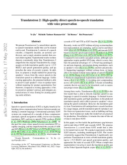 Translatotron 2: High-quality direct speech-to-speech translation with
  voice preservation