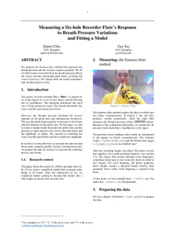 Measuring a Six-hole Recorder Flute's Response to Breath Pressure
  Variations and Fitting a Model