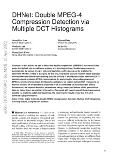 DHNet: Double MPEG-4 Compression Detection via Multiple DCT Histograms