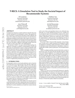 T-RECS: A Simulation Tool to Study the Societal Impact of Recommender
  Systems