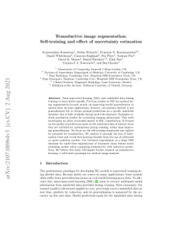 Transductive image segmentation: Self-training and effect of uncertainty
  estimation