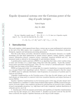Ergodic dynamical systems over the Cartesian power of the ring of p-adic
  integers