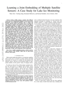 Learning a Joint Embedding of Multiple Satellite Sensors: A Case Study
  for Lake Ice Monitoring