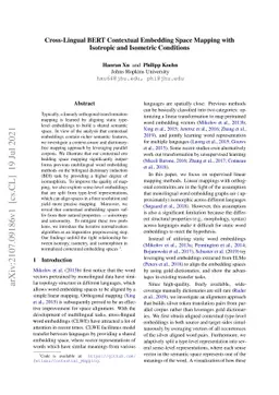 Cross-Lingual BERT Contextual Embedding Space Mapping with Isotropic and
  Isometric Conditions