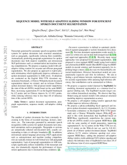 Sequence Model with Self-Adaptive Sliding Window for Efficient Spoken
  Document Segmentation