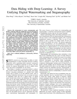Data Hiding with Deep Learning: A Survey Unifying Digital Watermarking
  and Steganography