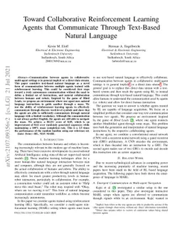 Toward Collaborative Reinforcement Learning Agents that Communicate
  Through Text-Based Natural Language