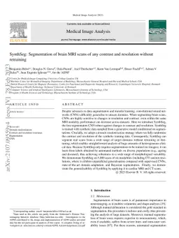 SynthSeg: Segmentation of brain MRI scans of any contrast and resolution
  without retraining