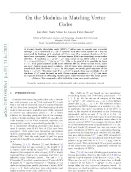 On the Modulus in Matching Vector Codes