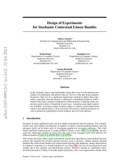 Design of Experiments for Stochastic Contextual Linear Bandits
