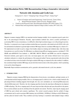 High-Resolution Pelvic MRI Reconstruction Using a Generative Adversarial
  Network with Attention and Cyclic Loss