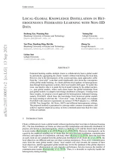 Local-Global Knowledge Distillation in Heterogeneous Federated Learning
  with Non-IID Data