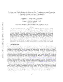 Robust and Fully-Dynamic Coreset for Continuous-and-Bounded Learning
  (With Outliers) Problems