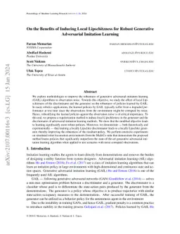 On the Benefits of Inducing Local Lipschitzness for Robust Generative
  Adversarial Imitation Learning