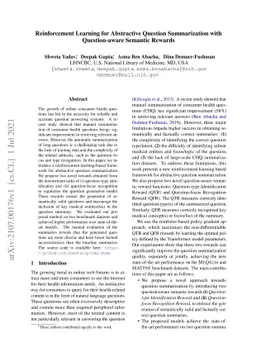 Reinforcement Learning for Abstractive Question Summarization with
  Question-aware Semantic Rewards