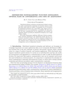 Distributed Nonparametric Function Estimation: Optimal Rate of
  Convergence and Cost of Adaptation