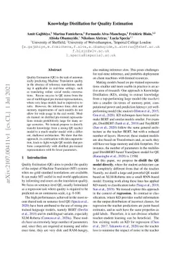 Knowledge Distillation for Quality Estimation