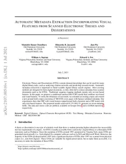 Automatic Metadata Extraction Incorporating Visual Features from Scanned
  Electronic Theses and Dissertations