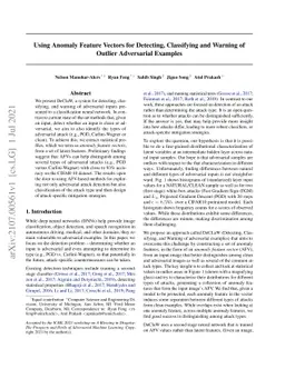 Using Anomaly Feature Vectors for Detecting, Classifying and Warning of
  Outlier Adversarial Examples