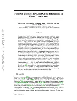 Focal Self-attention for Local-Global Interactions in Vision
  Transformers