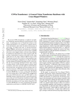 CSWin Transformer: A General Vision Transformer Backbone with
  Cross-Shaped Windows