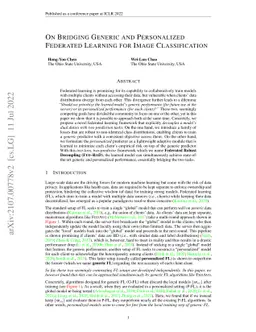 On Bridging Generic and Personalized Federated Learning for Image
  Classification