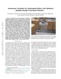 Autonomous Navigation for Quadrupedal Robots with Optimized Jumping
  through Constrained Obstacles