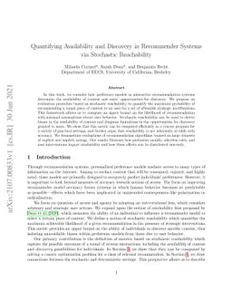 Quantifying Availability and Discovery in Recommender Systems via
  Stochastic Reachability