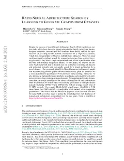 Rapid Neural Architecture Search by Learning to Generate Graphs from
  Datasets