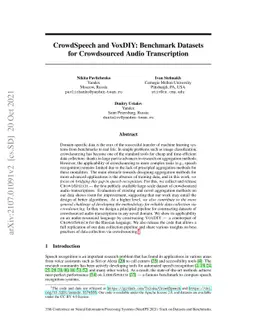 CrowdSpeech and VoxDIY: Benchmark Datasets for Crowdsourced Audio
  Transcription