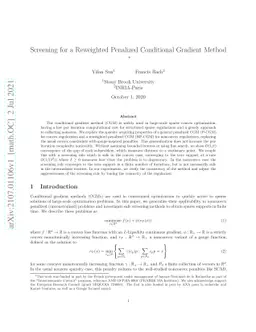 Screening for a Reweighted Penalized Conditional Gradient Method