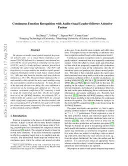 Continuous Emotion Recognition with Audio-visual Leader-follower
  Attentive Fusion