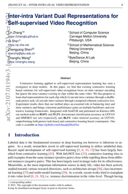 Inter-intra Variant Dual Representations forSelf-supervised Video
  Recognition