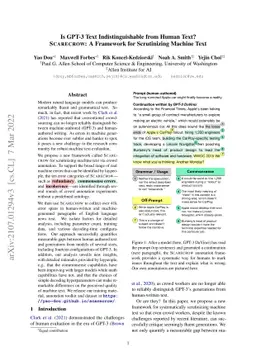 Is GPT-3 Text Indistinguishable from Human Text? Scarecrow: A Framework
  for Scrutinizing Machine Text