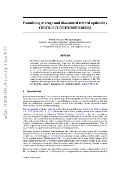 Examining average and discounted reward optimality criteria in
  reinforcement learning