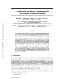 Learning Efficient Vision Transformers via Fine-Grained Manifold
  Distillation