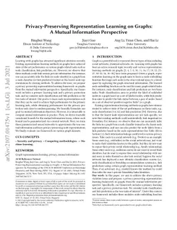 Privacy-Preserving Representation Learning on Graphs: A Mutual
  Information Perspective