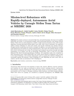 Mission-level Robustness with Rapidly-deployed, Autonomous Aerial
  Vehicles by Carnegie Mellon Team Tartan at MBZIRC 2020