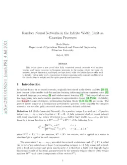 Random Neural Networks in the Infinite Width Limit as Gaussian Processes