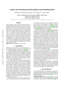 Arabic Code-Switching Speech Recognition using Monolingual Data